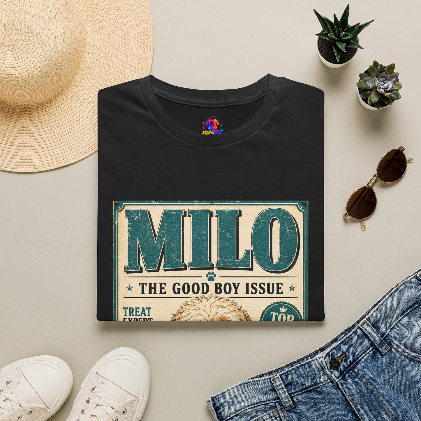 Milo 'The Good Boy Issue' Dog T‑Shirt — Vintage Puppy Magazine Design