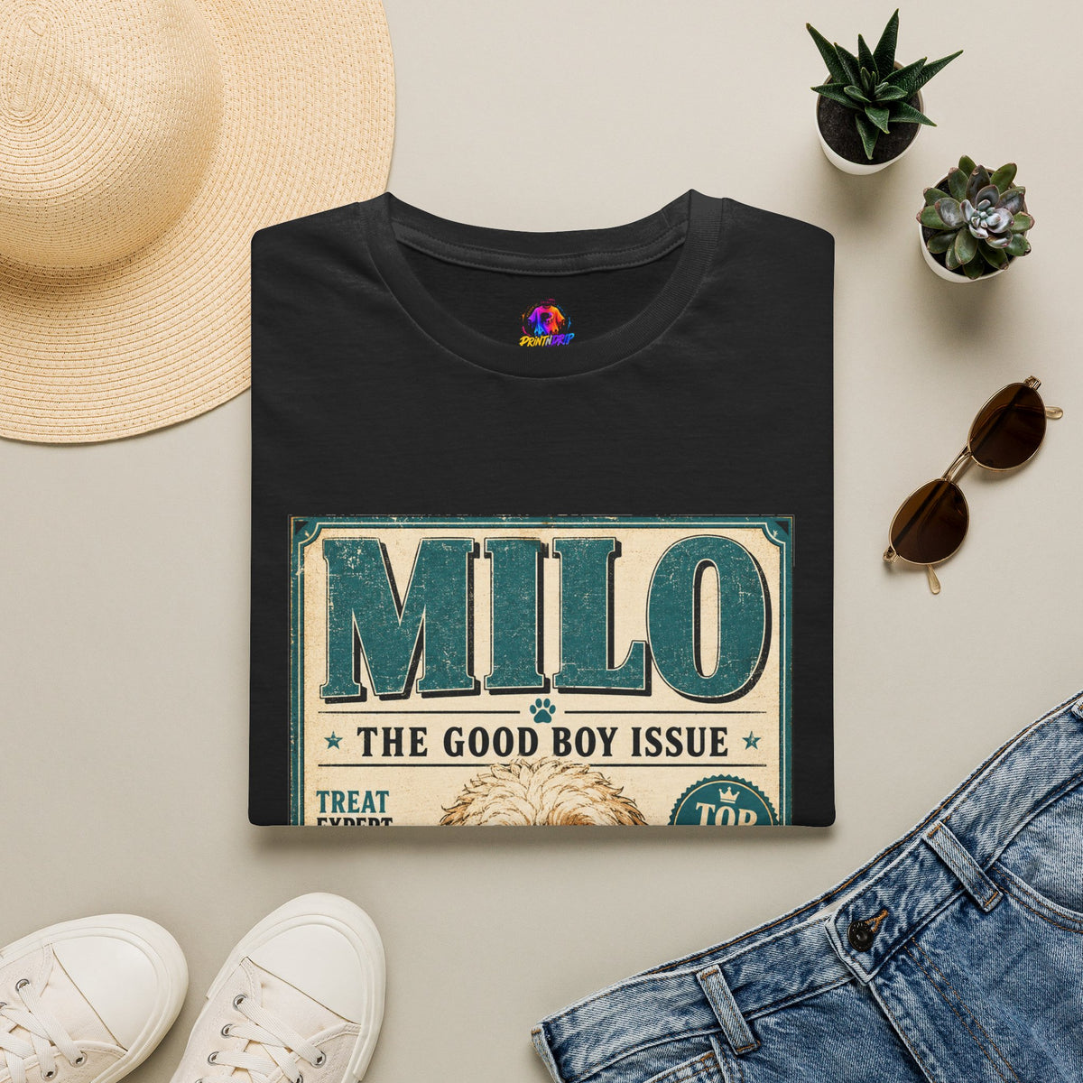 Milo 'The Good Boy Issue' Dog T‑Shirt — Vintage Puppy Magazine Design