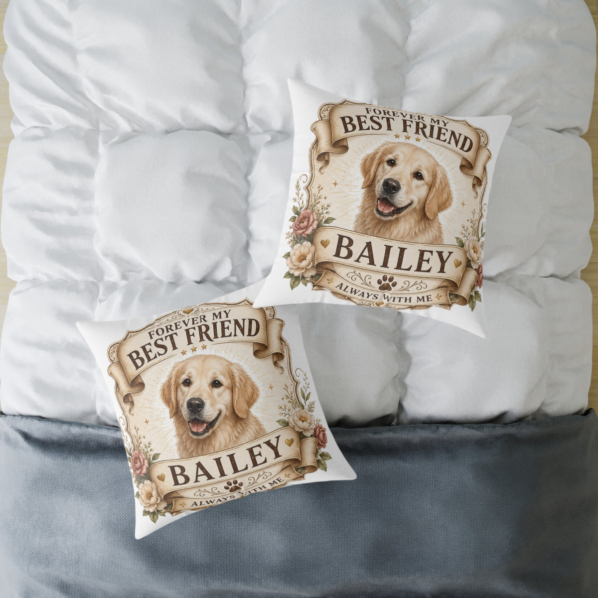 Forever My Best Friend Personalized Dog Milo Bailey Dog Dad Mom Pillow — Golden Retriever Name Cushion (Bailey)