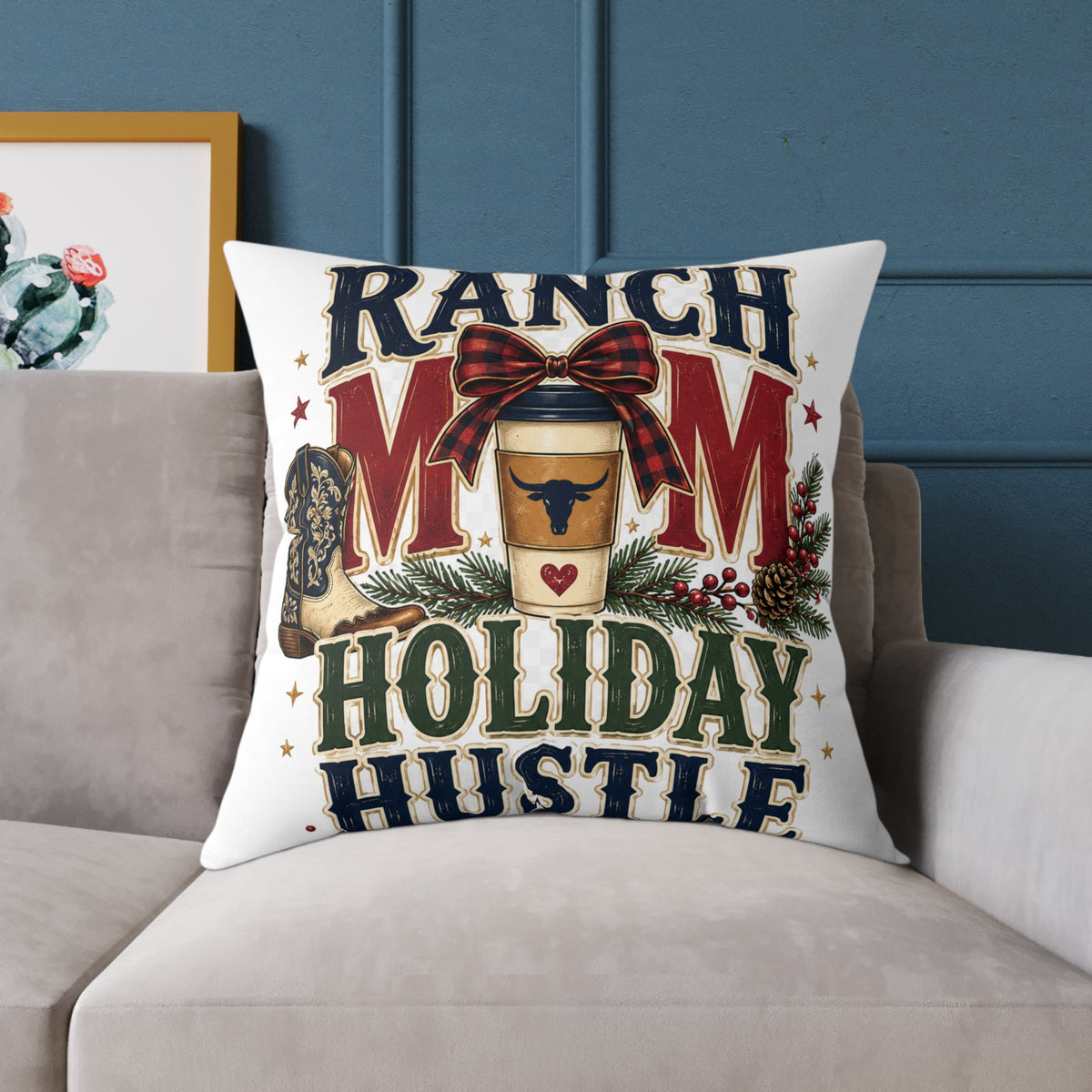 Ranch Mom Holiday Hustle Modern Day Christmas Square Pillow