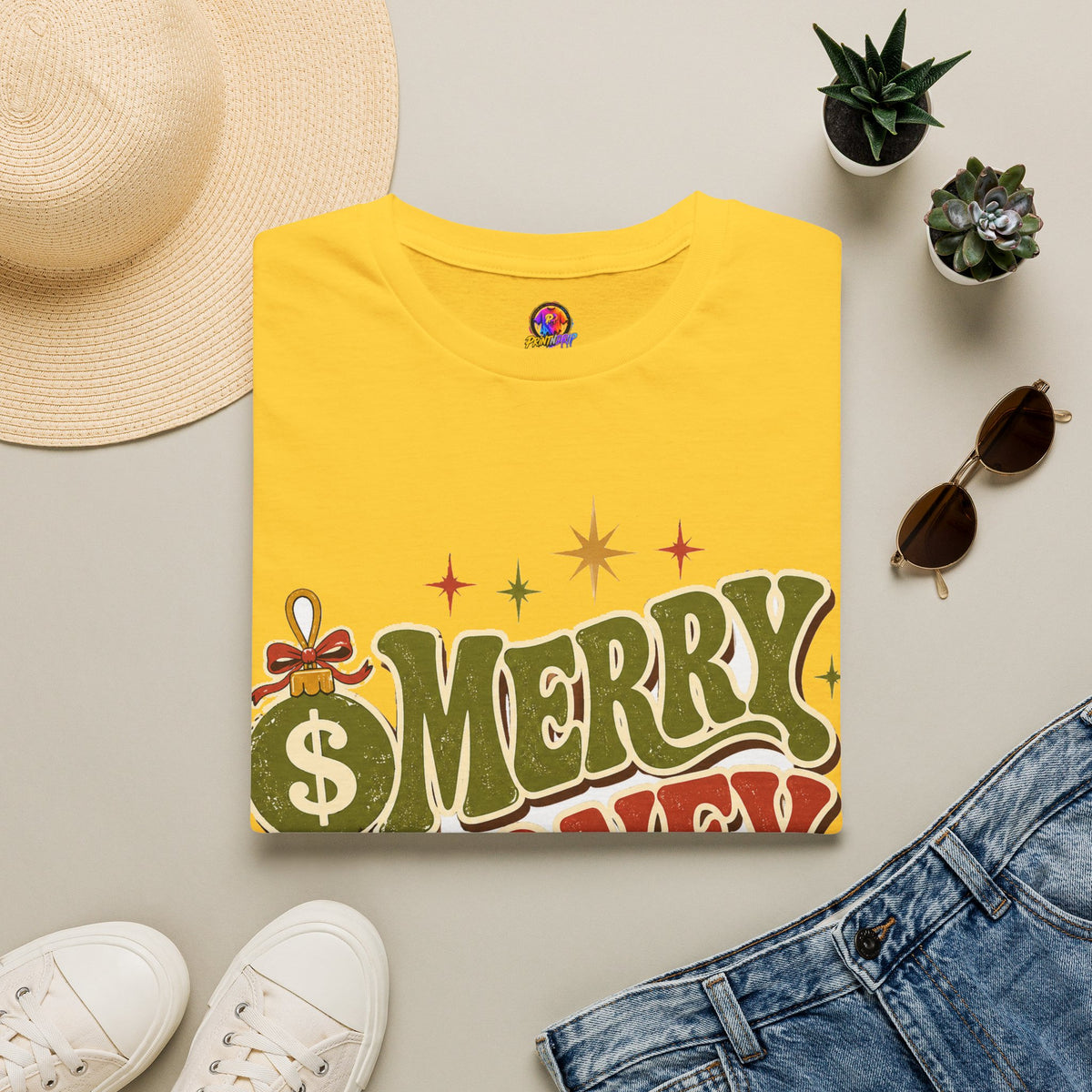 Merry Money Mood T‑Shirt — Retro Holiday Graphic Tee