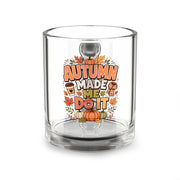 Glass Mug — Thanksgiving  Glass Mug — "Autumn Made Me Do It" Fall Coffee Cup | 10oz Seasonal Pumpkin Leaves Design