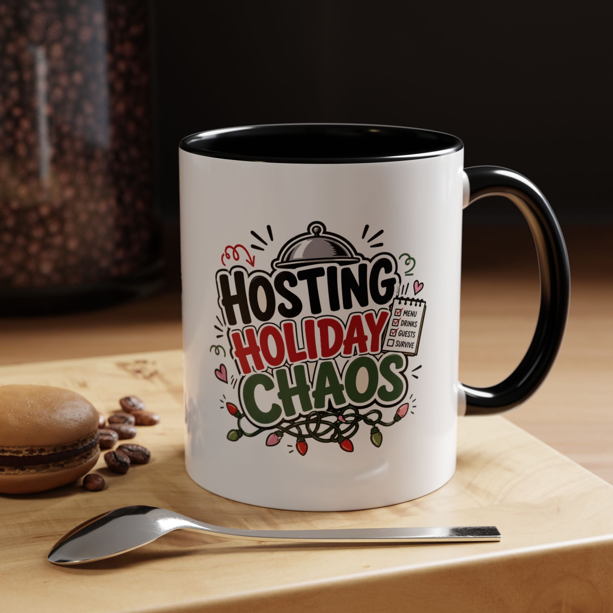 Modern Day Christmas Hosting Holiday Chaos Accent Coffee Mug — "Hosting Holiday Chaos" Funny Christmas Coffee Cup