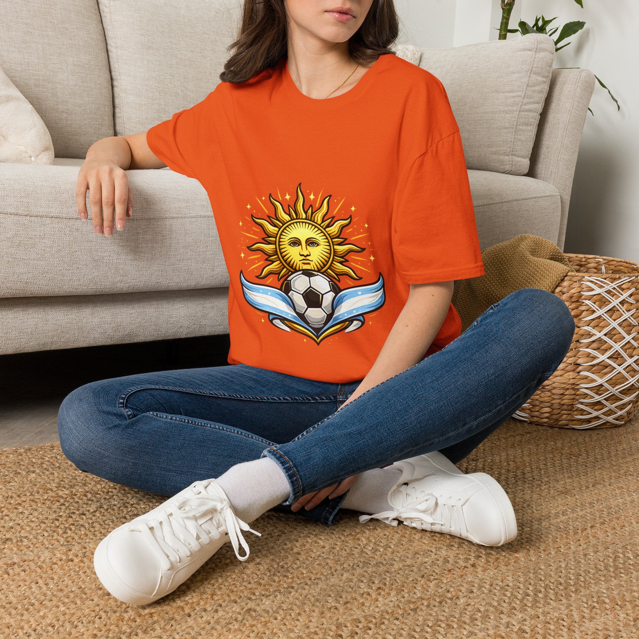 Argentina Sun Face Soccer T-Shirt — Retro Celestial Football Tee