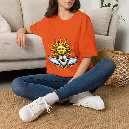 Argentina Sun Face Soccer T-Shirt — Retro Celestial Football Tee