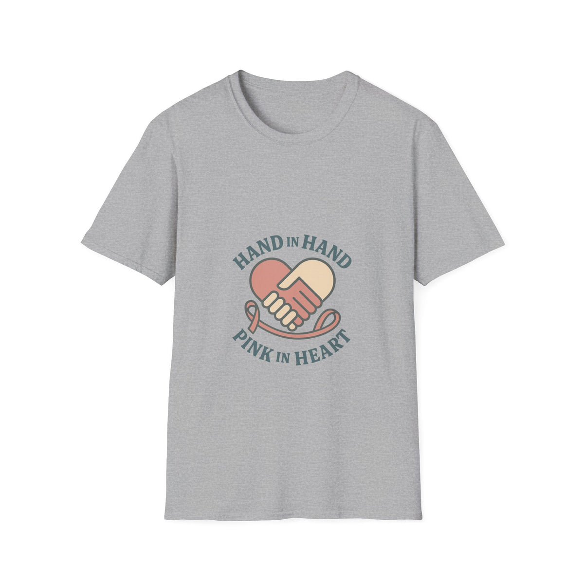 T-Shirt — "Hand in Hand, Pink at Heart" Heart-Shake Breast Cancer Support Tee - Trending Now - October 2026