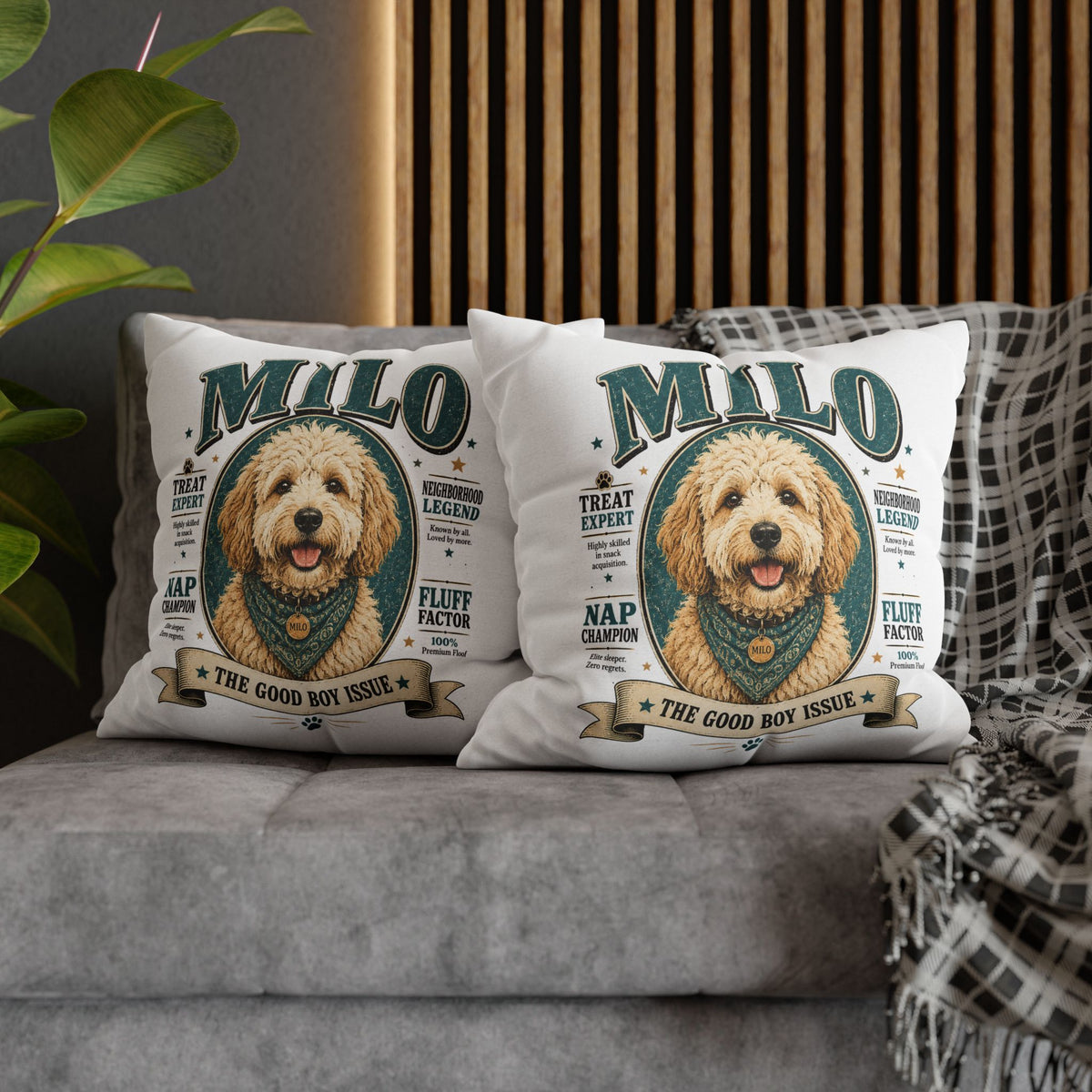 Dog Pillowcase — Personalized "Milo: The Good Boy Issue" Decorative Throw Pillowcase Milo Bailey Dog Dad Mom