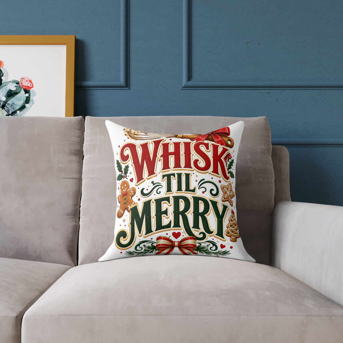 Christmas Whisk 'Til Merry Holiday Pillow - Christmas Baking Decorative Throw Pillow
