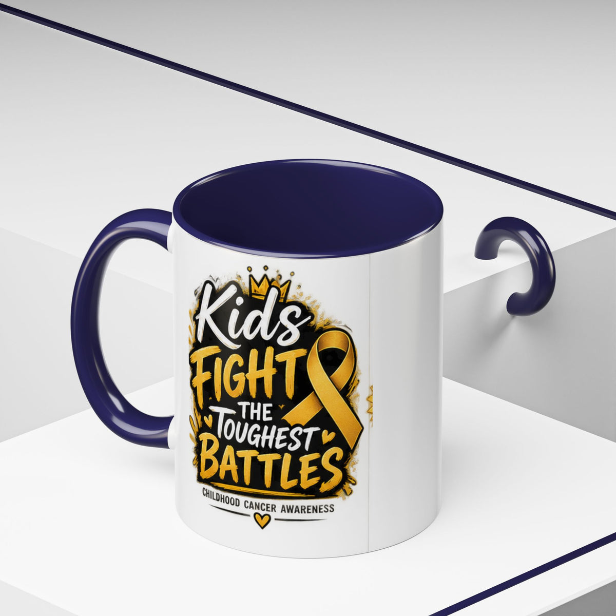 Kids Fight The Toughest Battles Accent Coffee Mug — Childhood Cancer Awareness 11/15oz