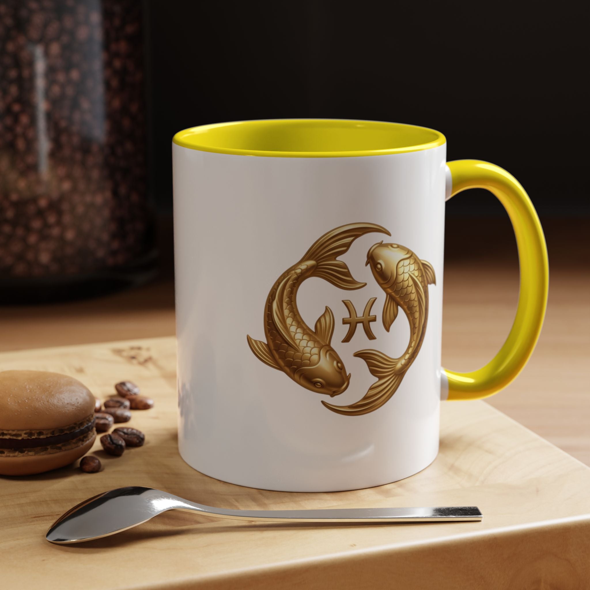 Pisces Zodiac Coffee Mug – Gold Koi Fish Horoscope Accent Mug