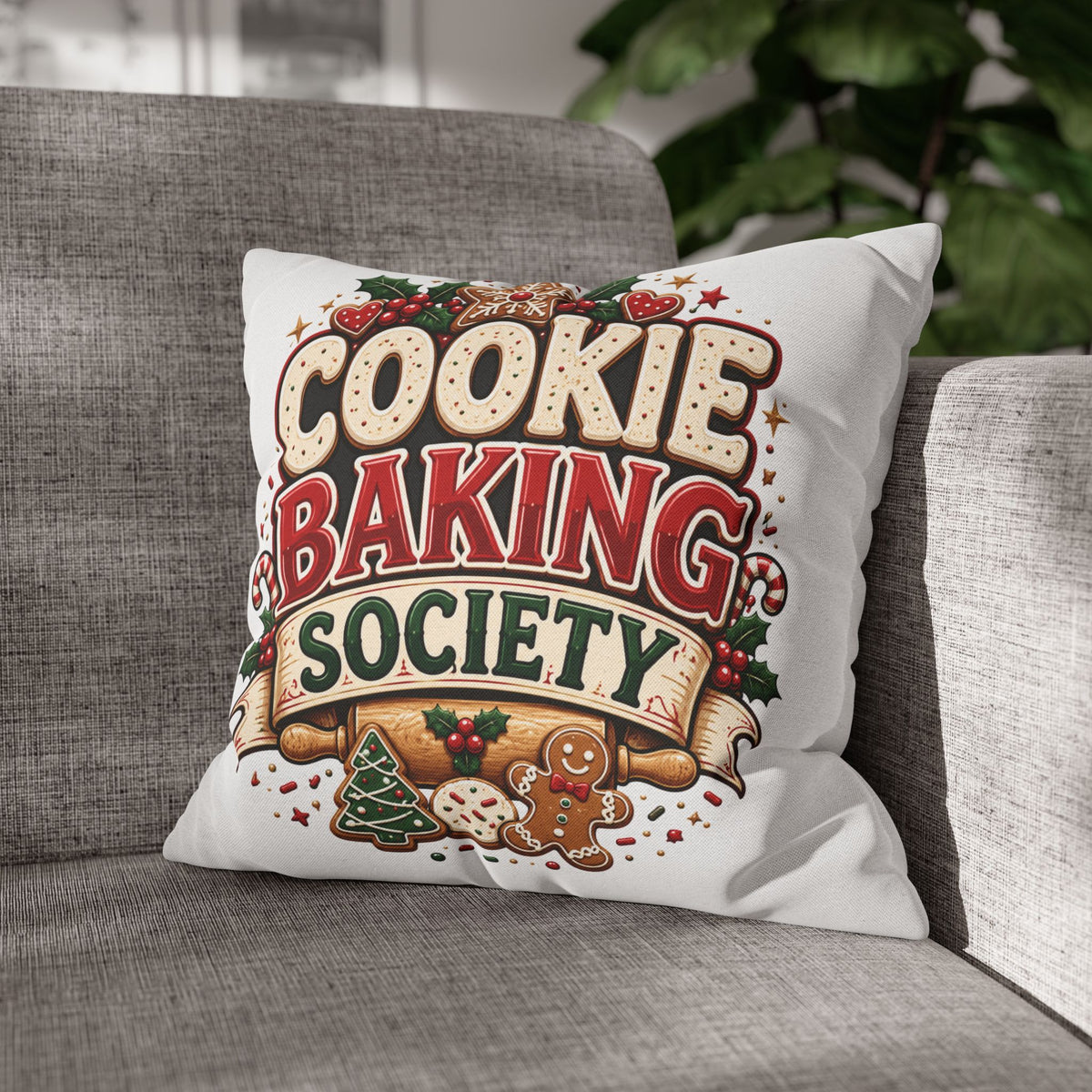 Christmas Cookie Baking Squad Pillowcase — Holiday Decorative Throw Pillow Cover