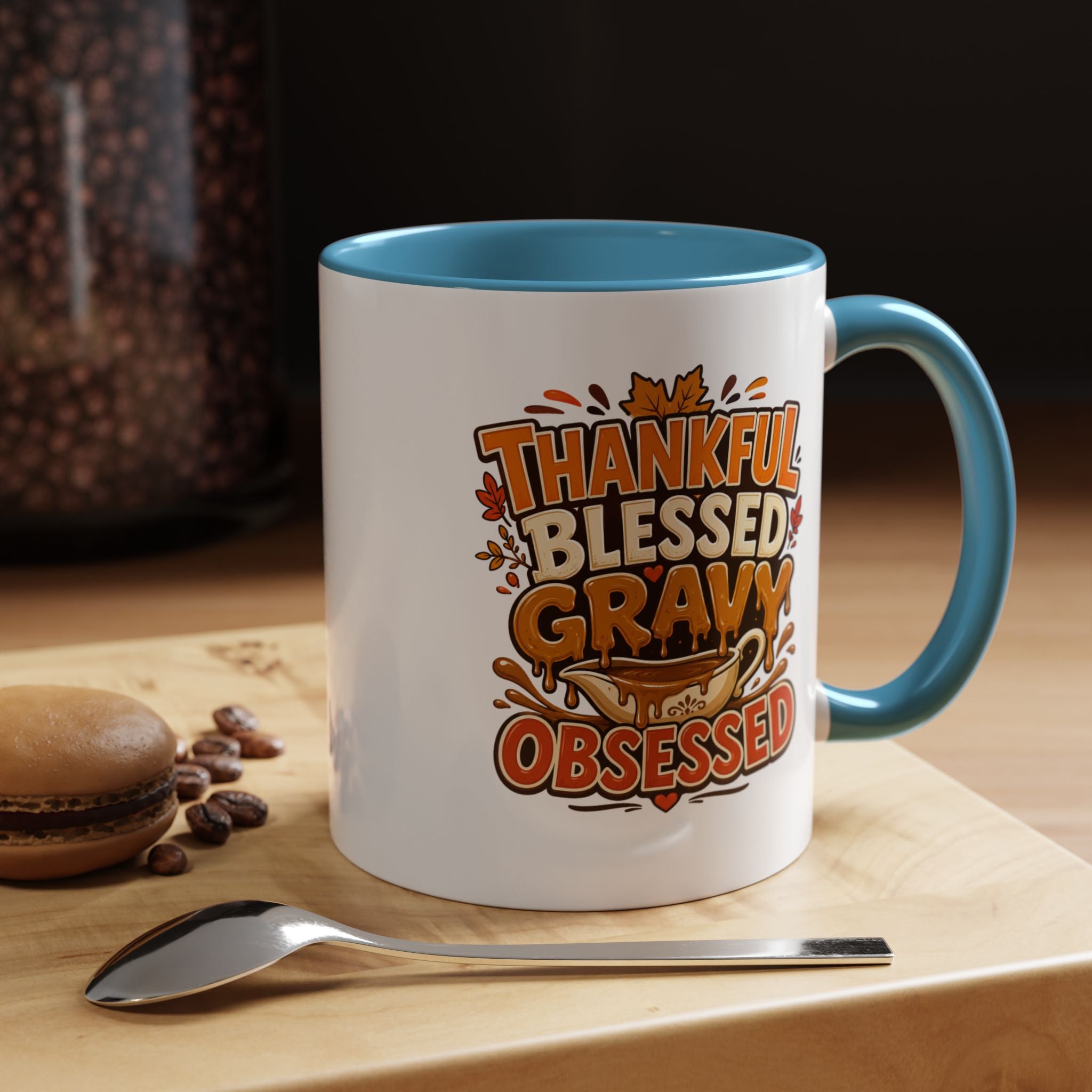 Thanksgiving Mug Coffee Mug — "Thankful Blessed Gravy Obsessed" Thanksgiving Accent Mug