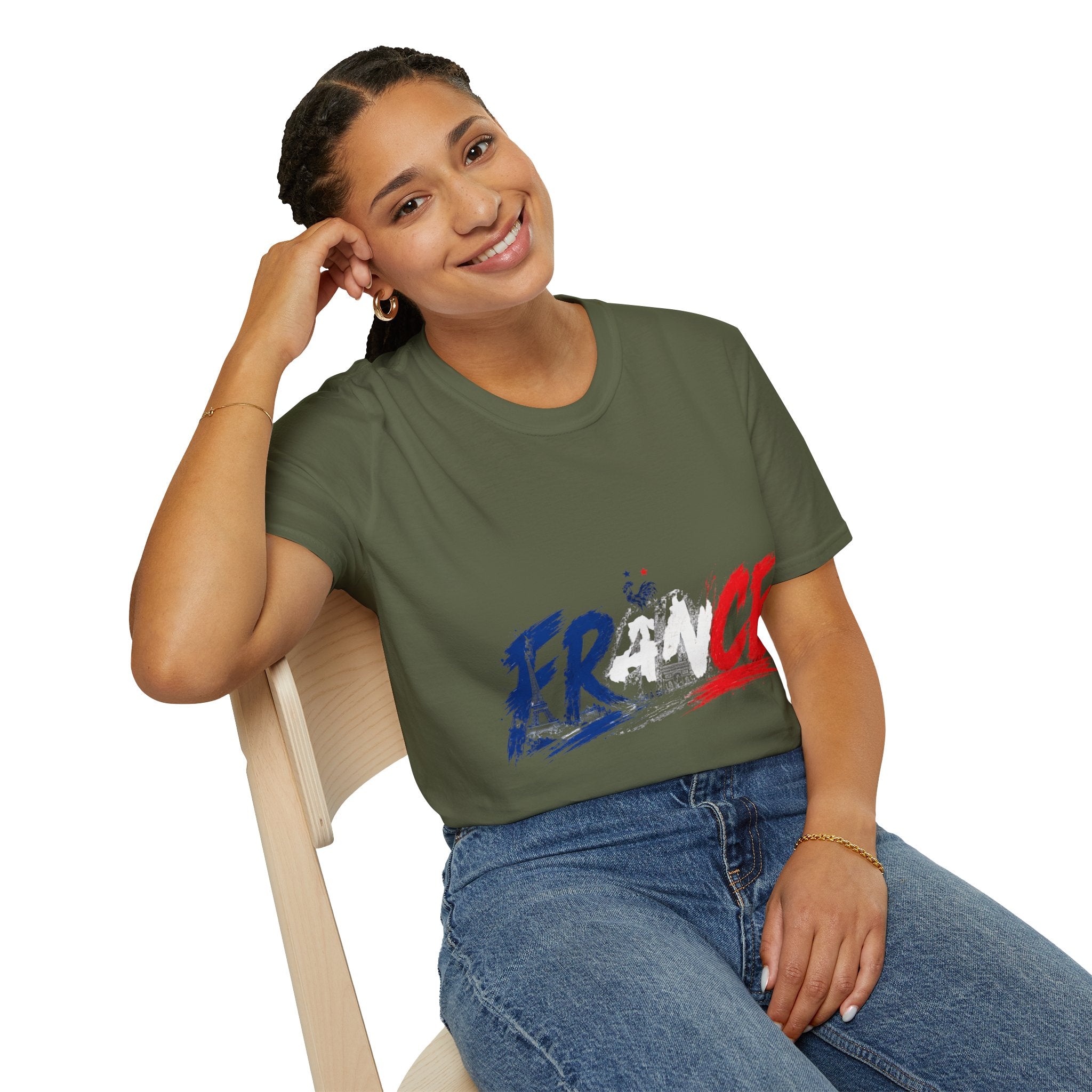France Brushstroke Graphic T-Shirt — Tricolor Soccer/Travel Fan Tee
