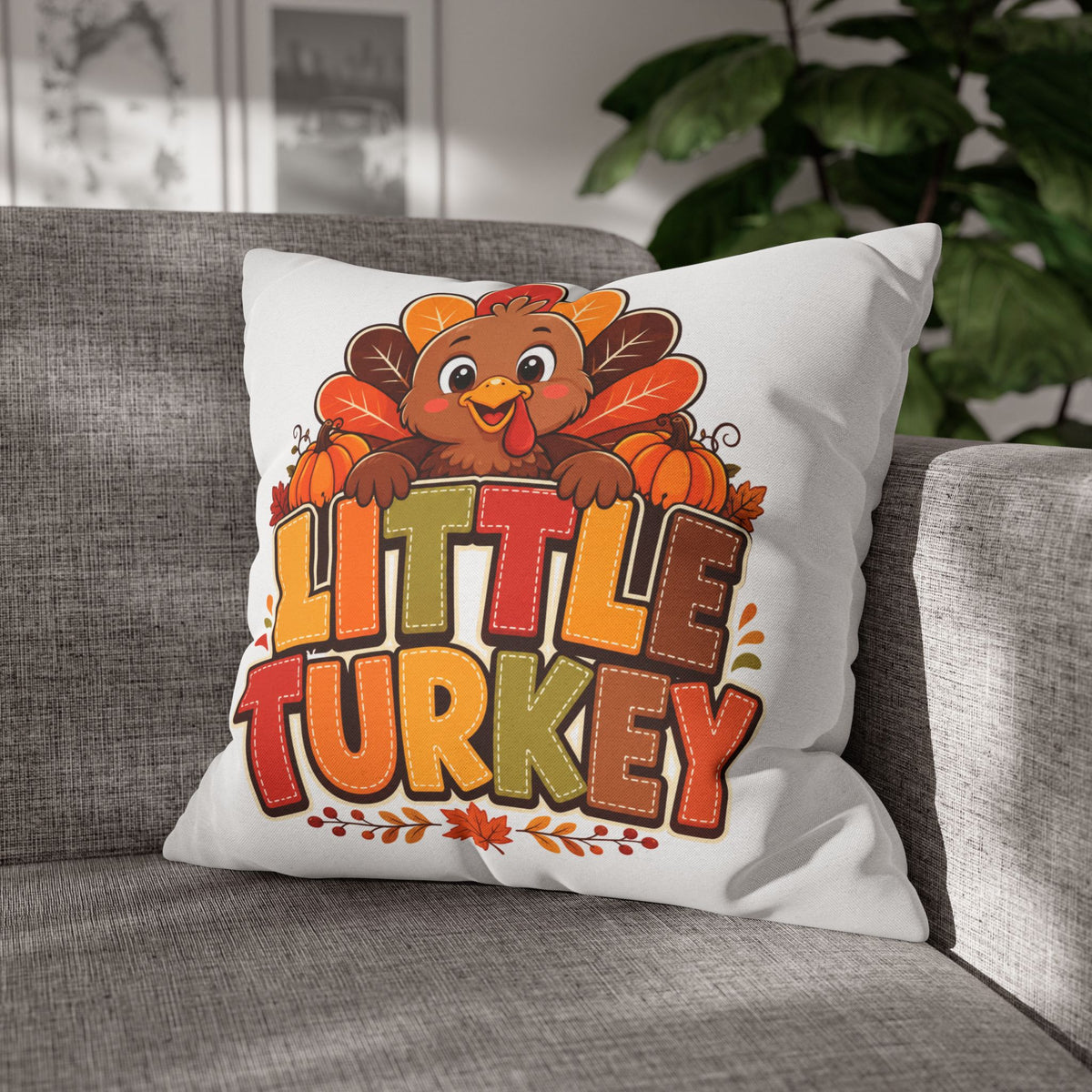 Thanksgiving Little Turkey Throw Pillowcase — Cute Thanksgiving Kids Pillow