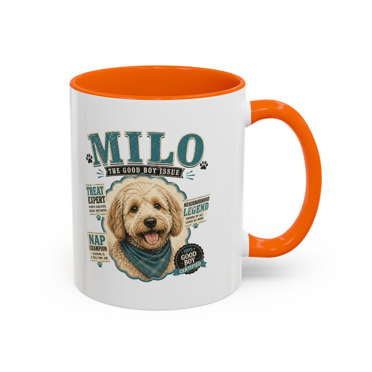 Milo Bailey Dog Dad Mom Personalized Dog Mug — "Milo The Good Boy" Accent Coffee Mug