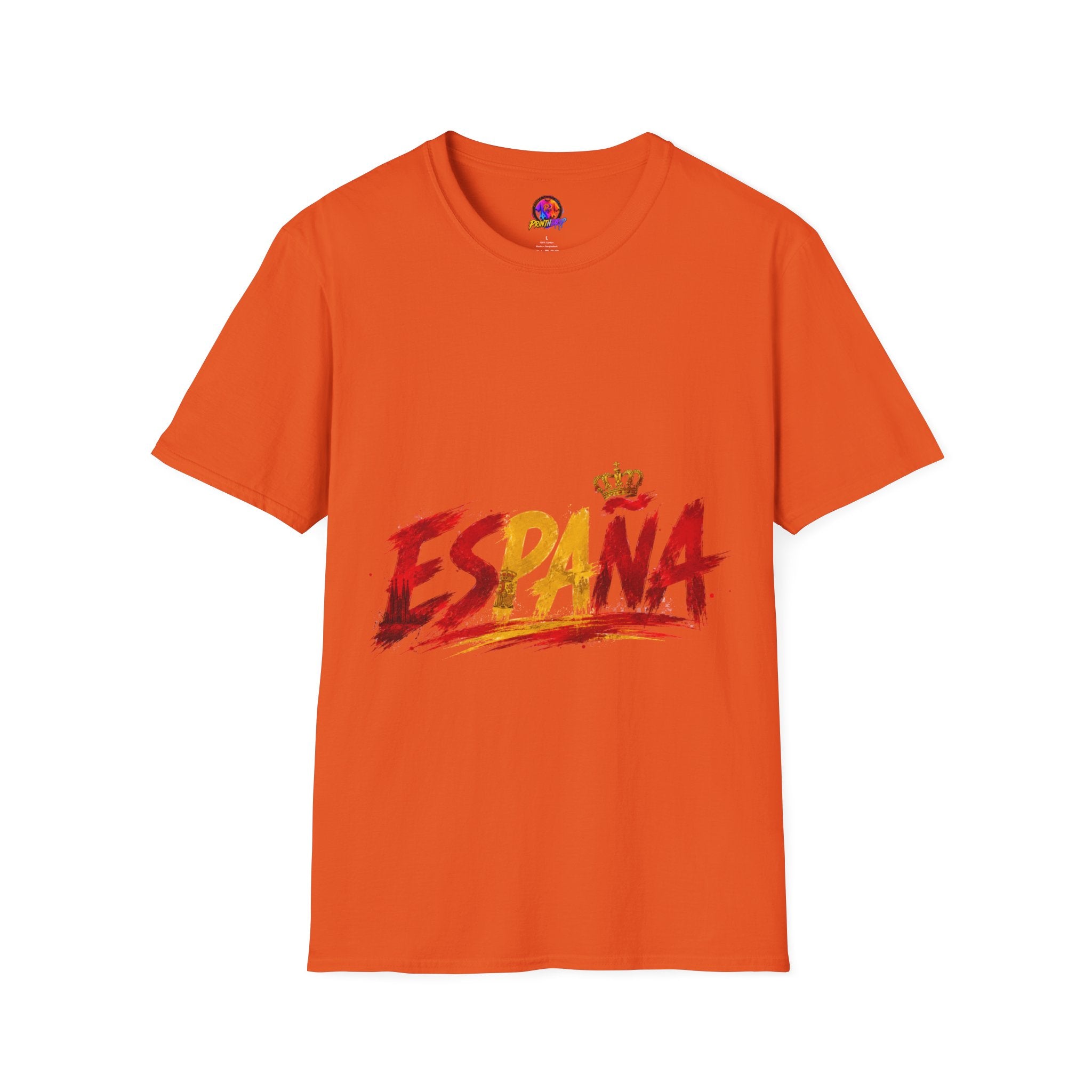 Spain  Graphic T-Shirt — Spanish Flag Brushstroke Design with Crown