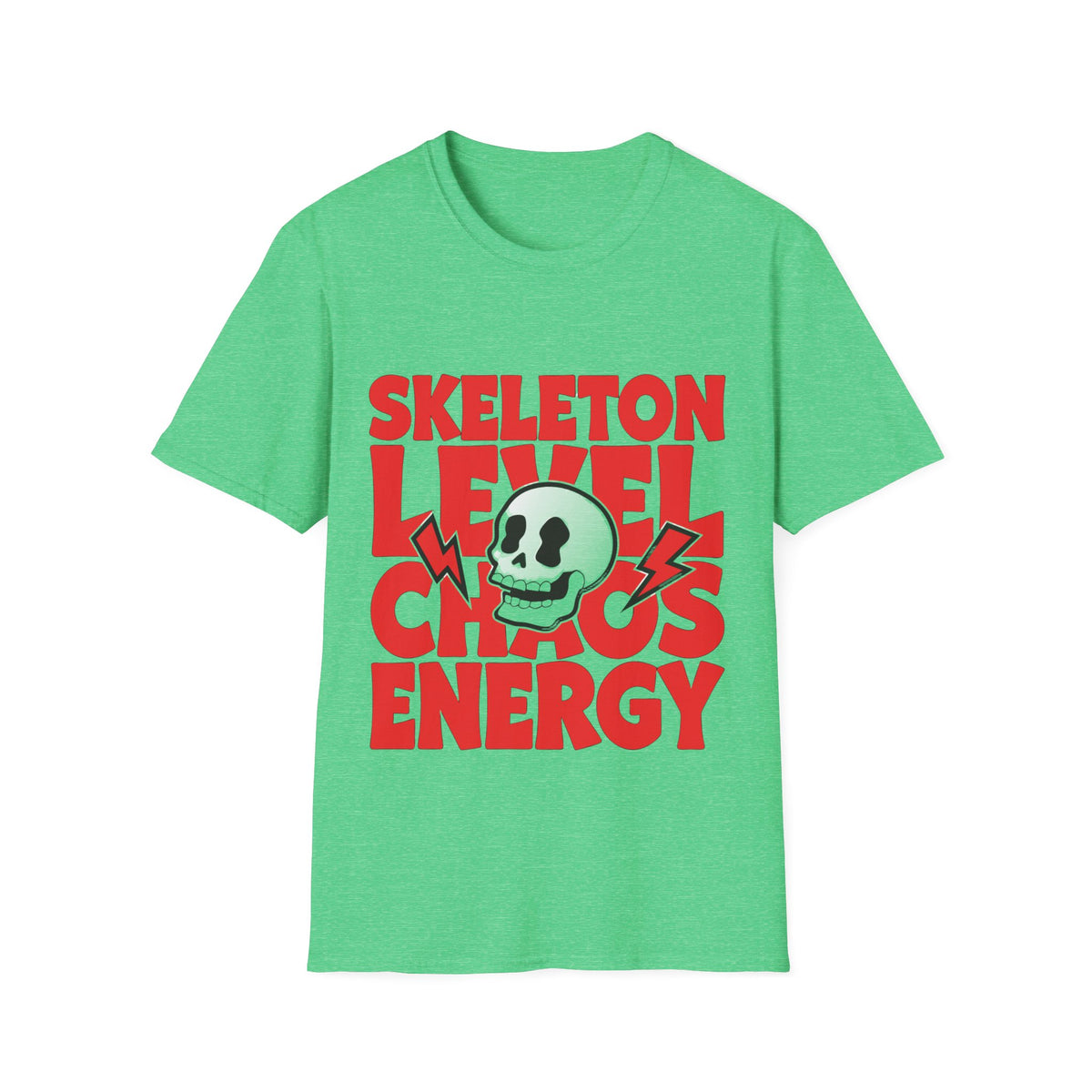 Skeleton Level Chaos Energy Red Block Tee - Bold Skull Lightning Graphic T-Shirt - Trending Now - September 2026