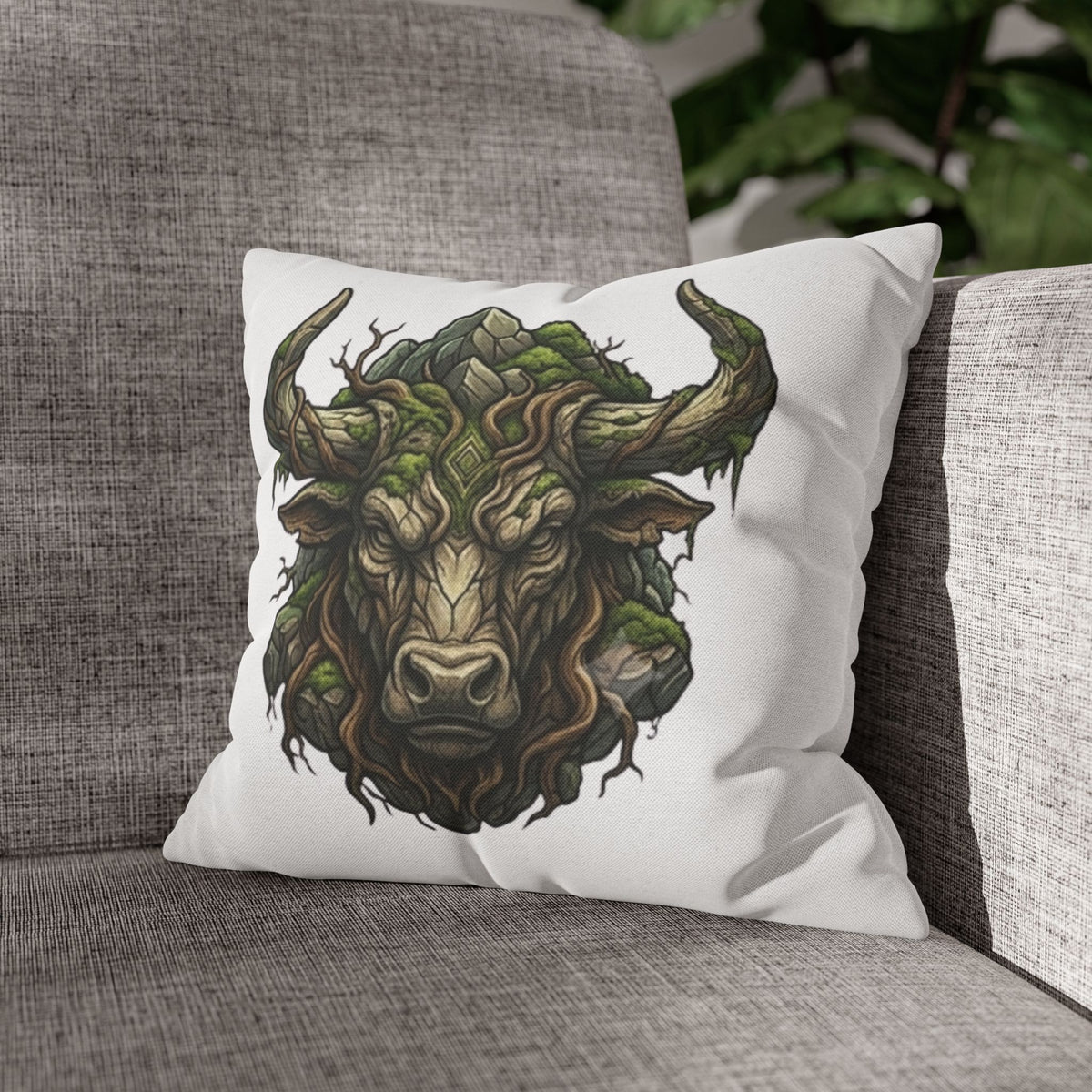 Taurus Forest Bull Decorative Pillowcase — Mythic Woodland Ox Accent Cushion