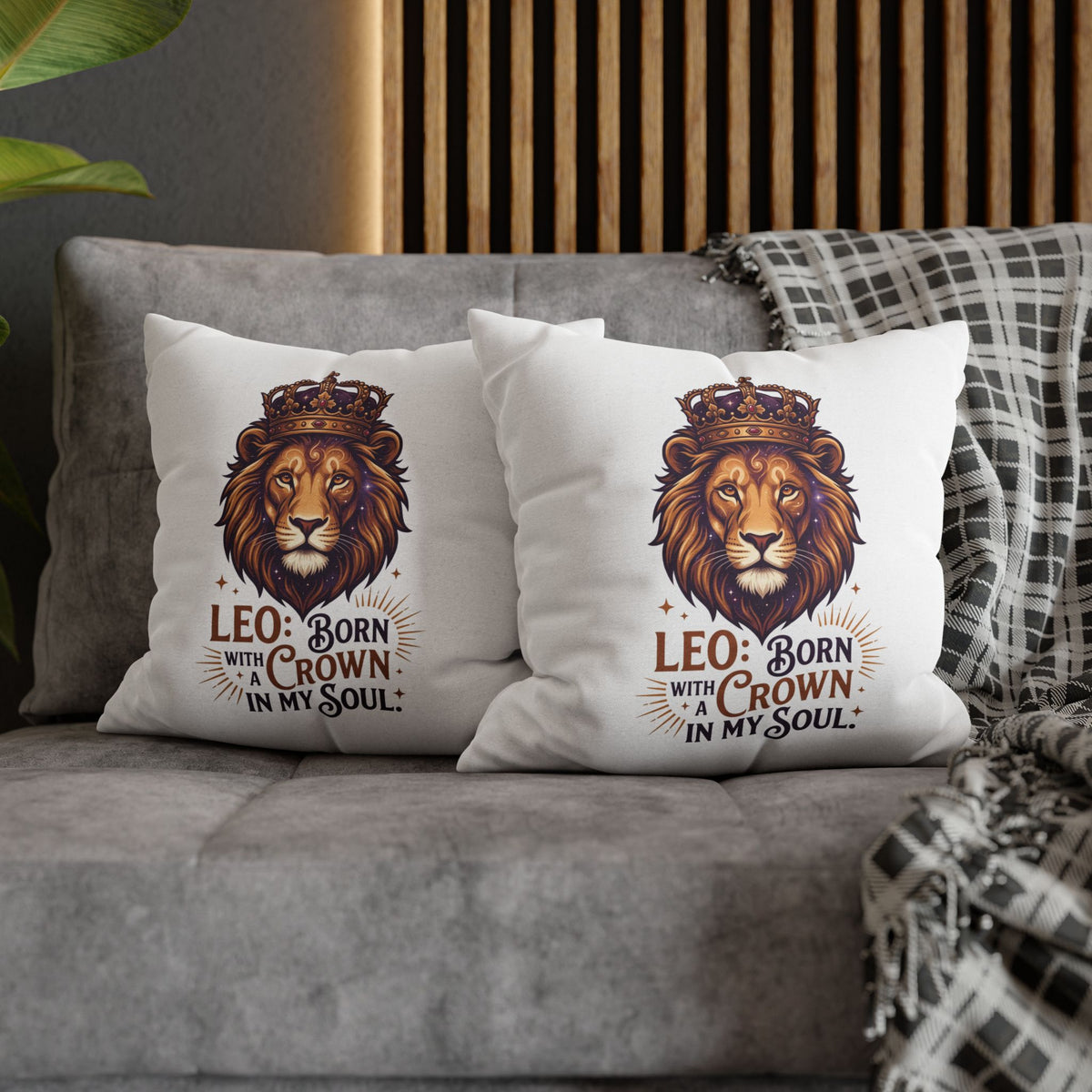 Leo Zodiac Born With Crown Spun Polyester Square Pillowcase