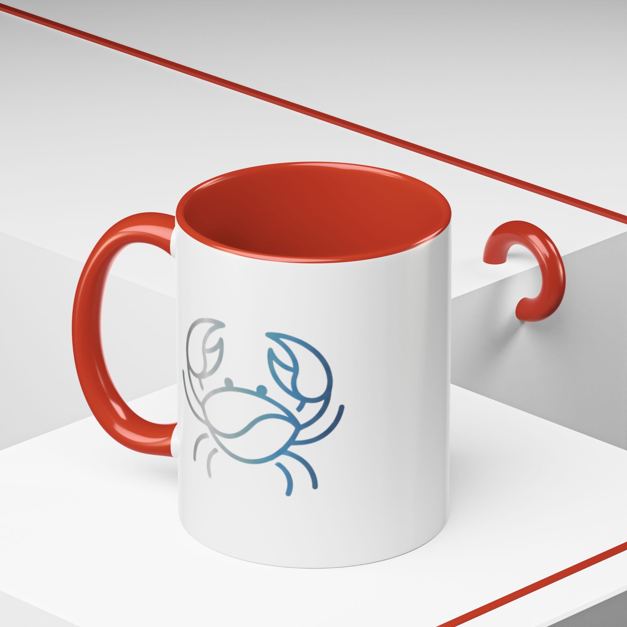 Crab Accent Coffee Mug — Minimal Coastal Zodiac Crab Design