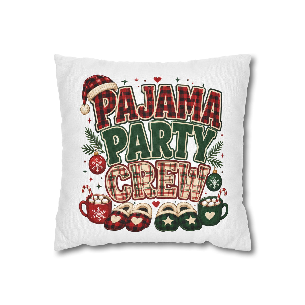 Christmas Pajama Party Crew Pillowcase — Christmas Holiday Decorative Throw Pillow Cover