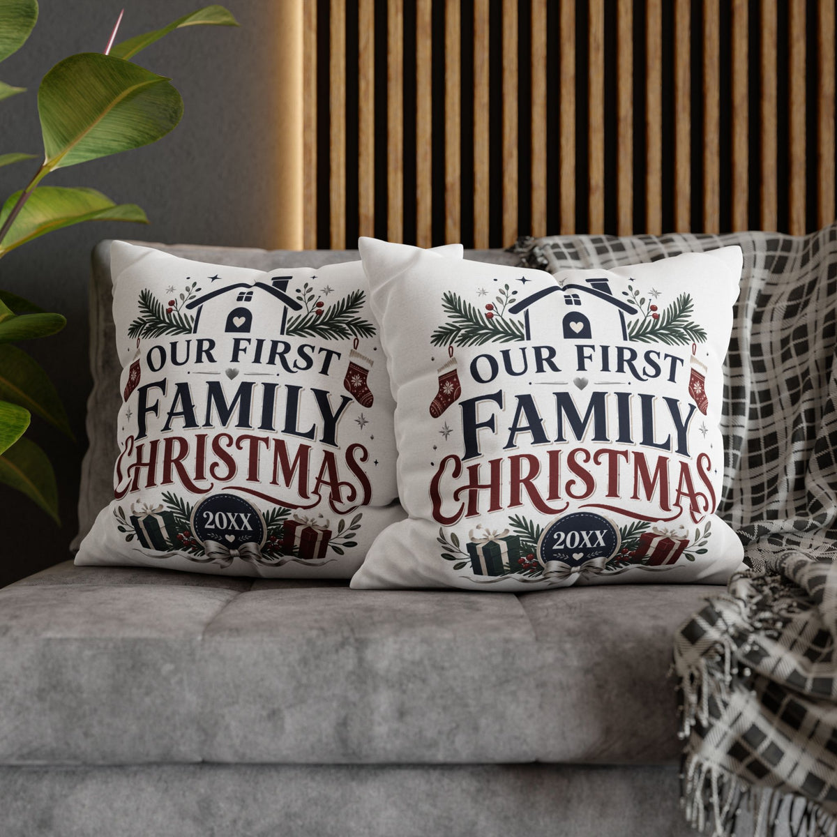 Our First Family Christmas Pillowcase – Personalized 20XX Holiday Decor