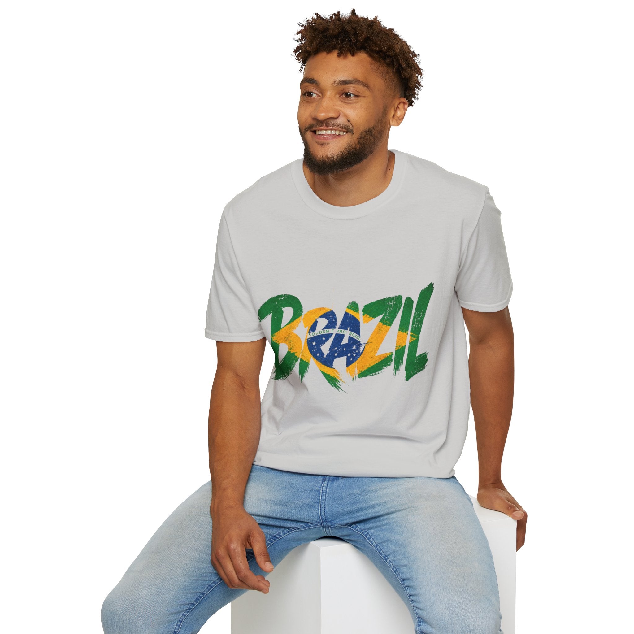 Brazil Flag Graphic T-Shirt — Bold Brazil Script with National Flag Motif
