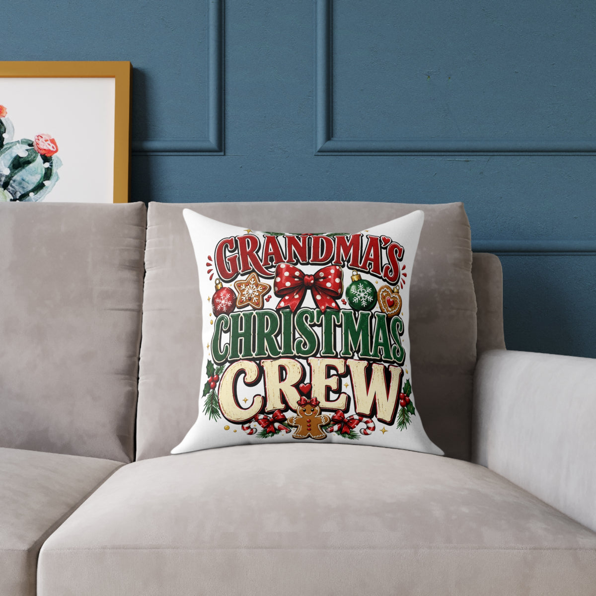 Grandma's Christmas Crew Square Pillow - Festive Holiday Throw Pillow