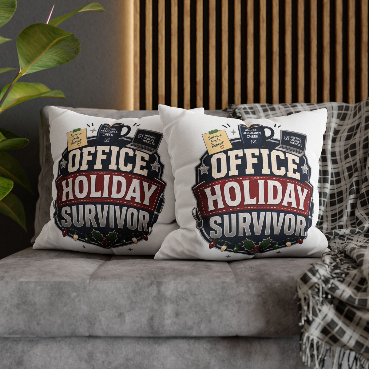 Office Holiday Survivor Pillowcase Modern Day Christmas  - Funny Workplace Christmas Decor