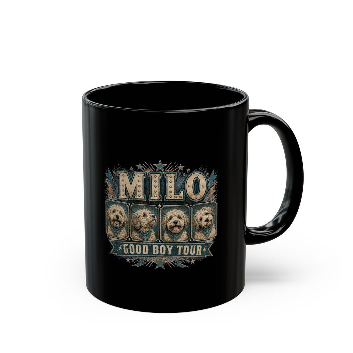 Milo Bailey Dog Dad Mom Black Mug