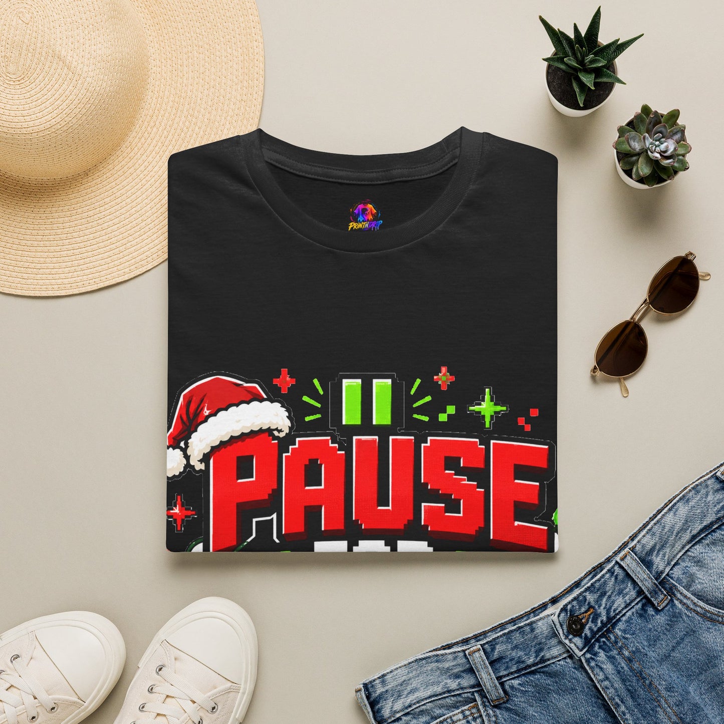 T-Shirt — "Pause for Presents" Christmas Gamer Tee