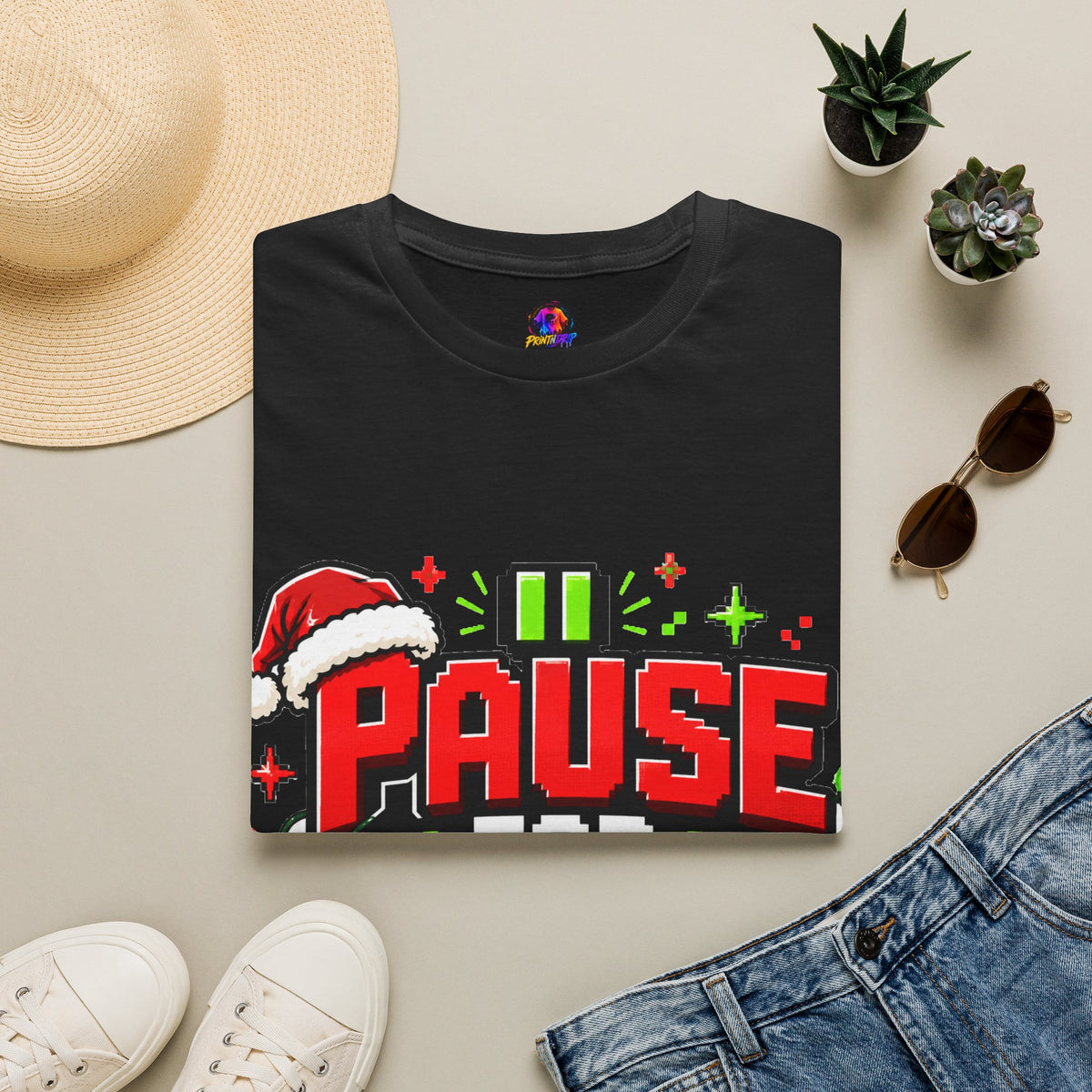 T-Shirt — "Pause for Presents" Christmas Gamer Tee
