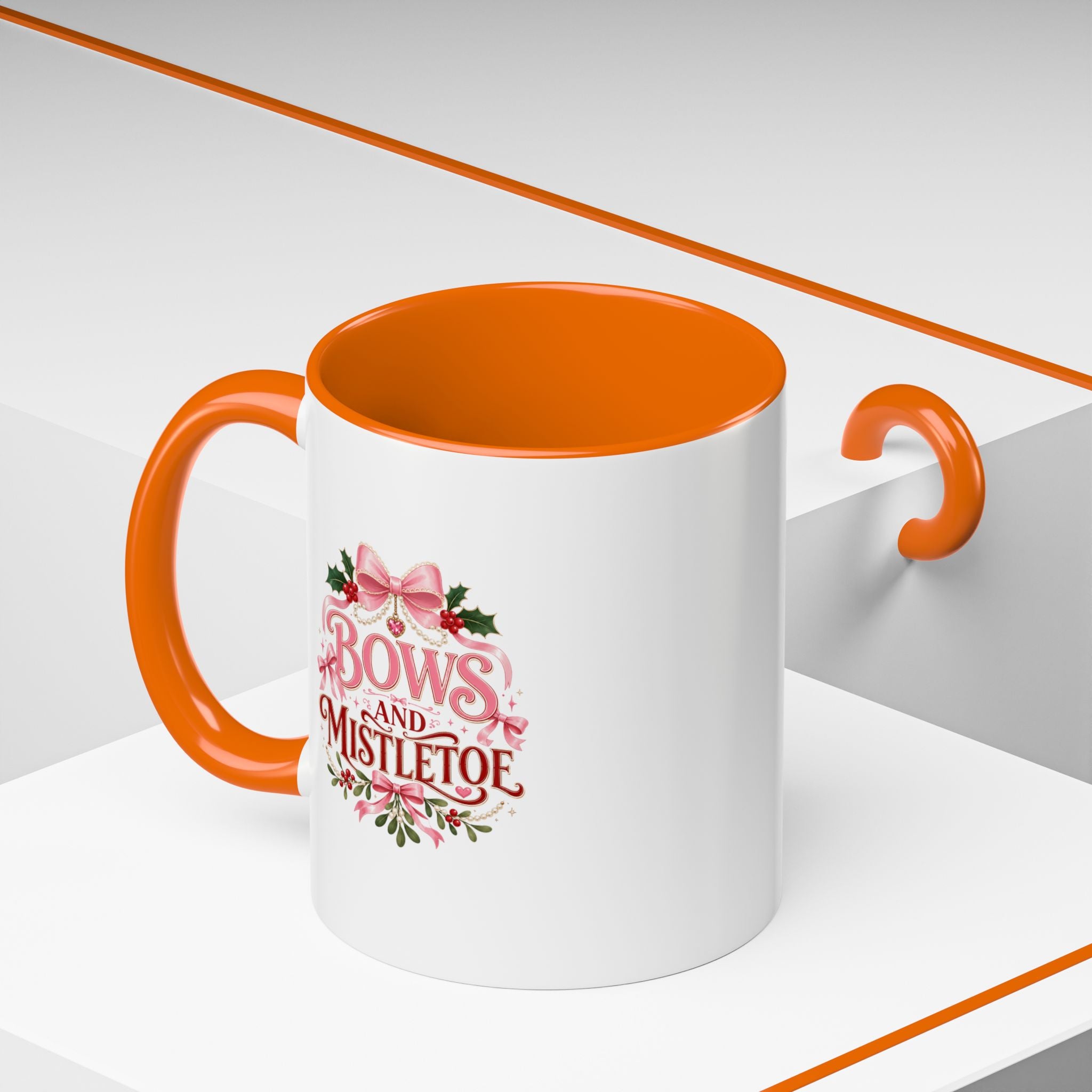 Bows and Mistletoe Accent Coffee Mug — Holiday Floral Christmas Coffee Cup
