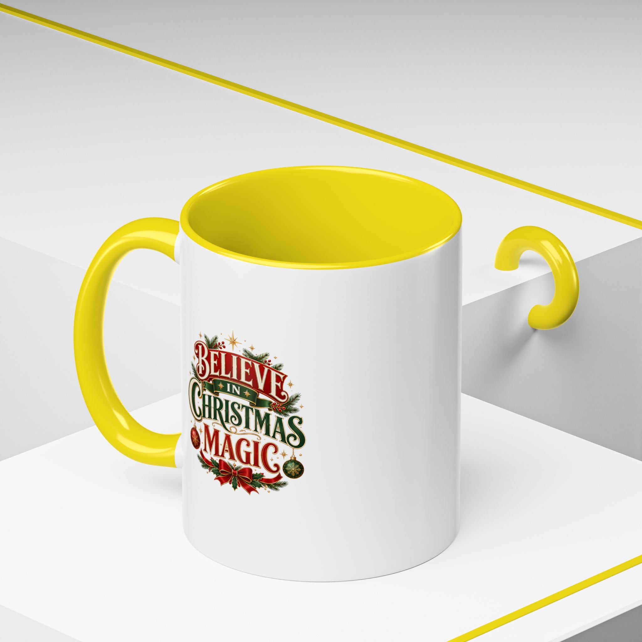 Believe in Christmas Magic Accent Coffee Mug — Festive Holiday ,Ceramic