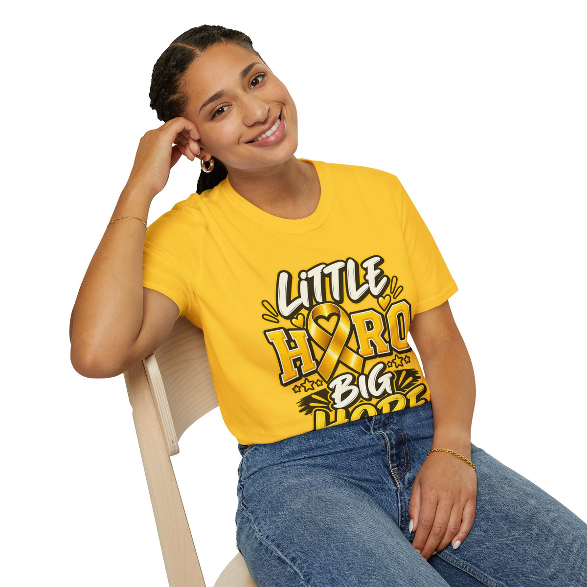 Kids Childhood Cancer Awareness T-Shirt — "Little Hero Big Hope" Gold Ribbon