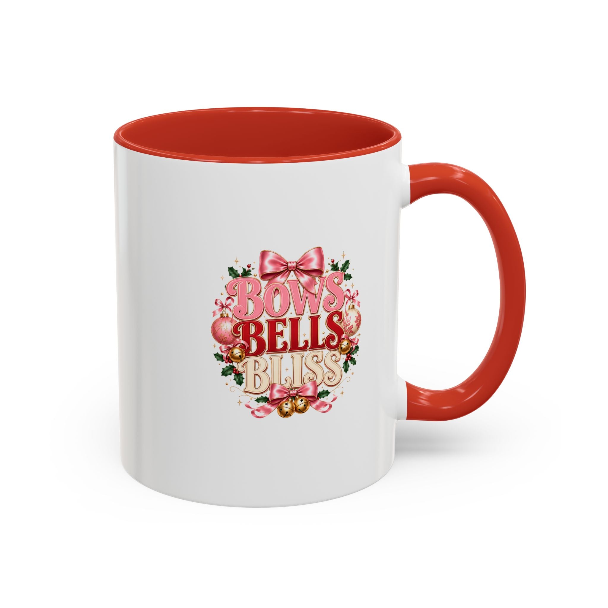 Bows Bells Bliss Holiday Accent Coffee Mug — Festive Pink Christmas Design