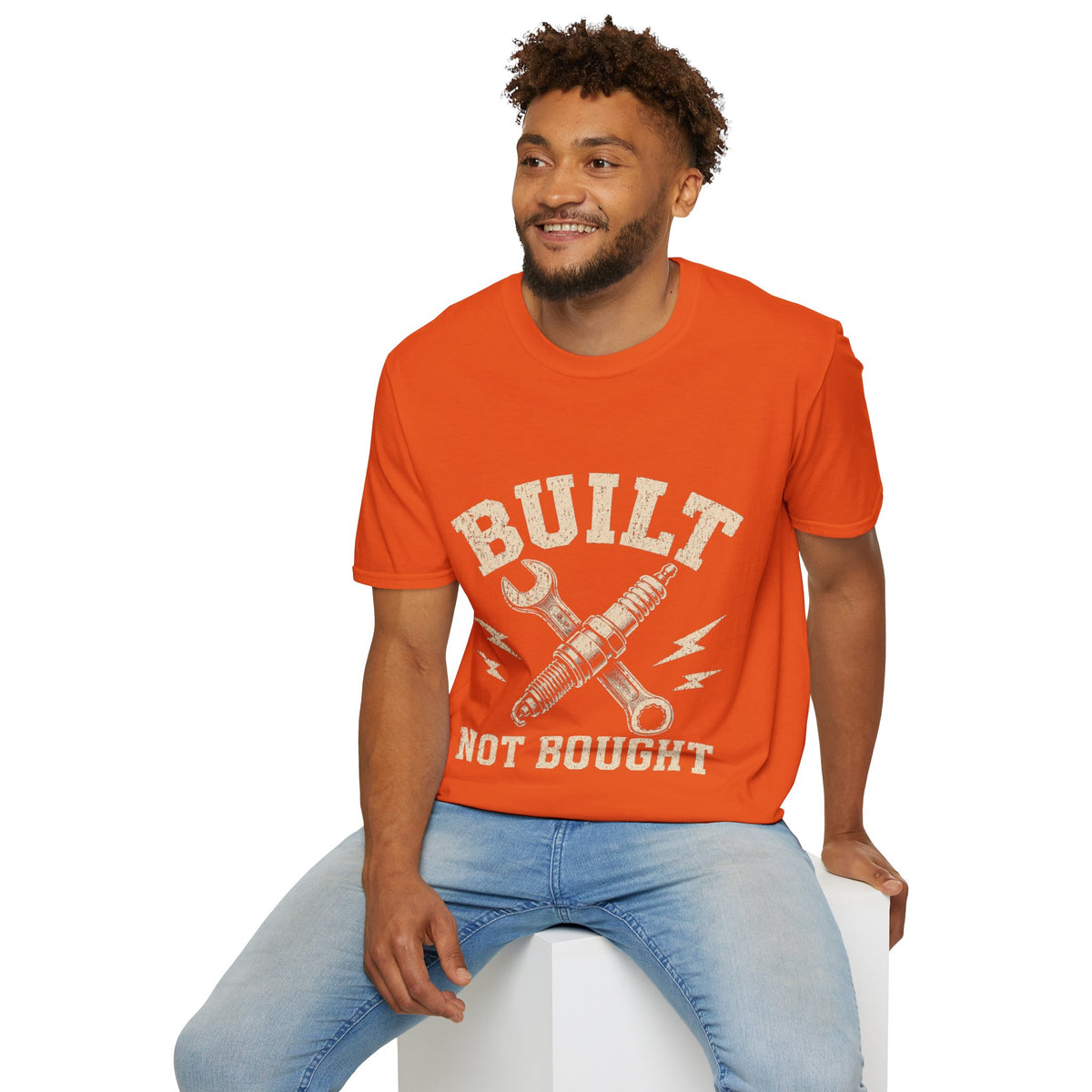 Built Not Bought T-Shirt — Mechanic Wrench & Spark Plug Vintage Tee