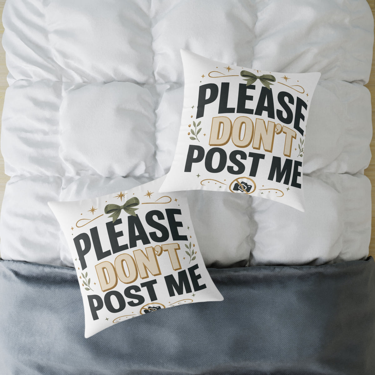 Christmas Please Don't Post Me Pillow — Funny Privacy Statement Decorative Throw Pillow
