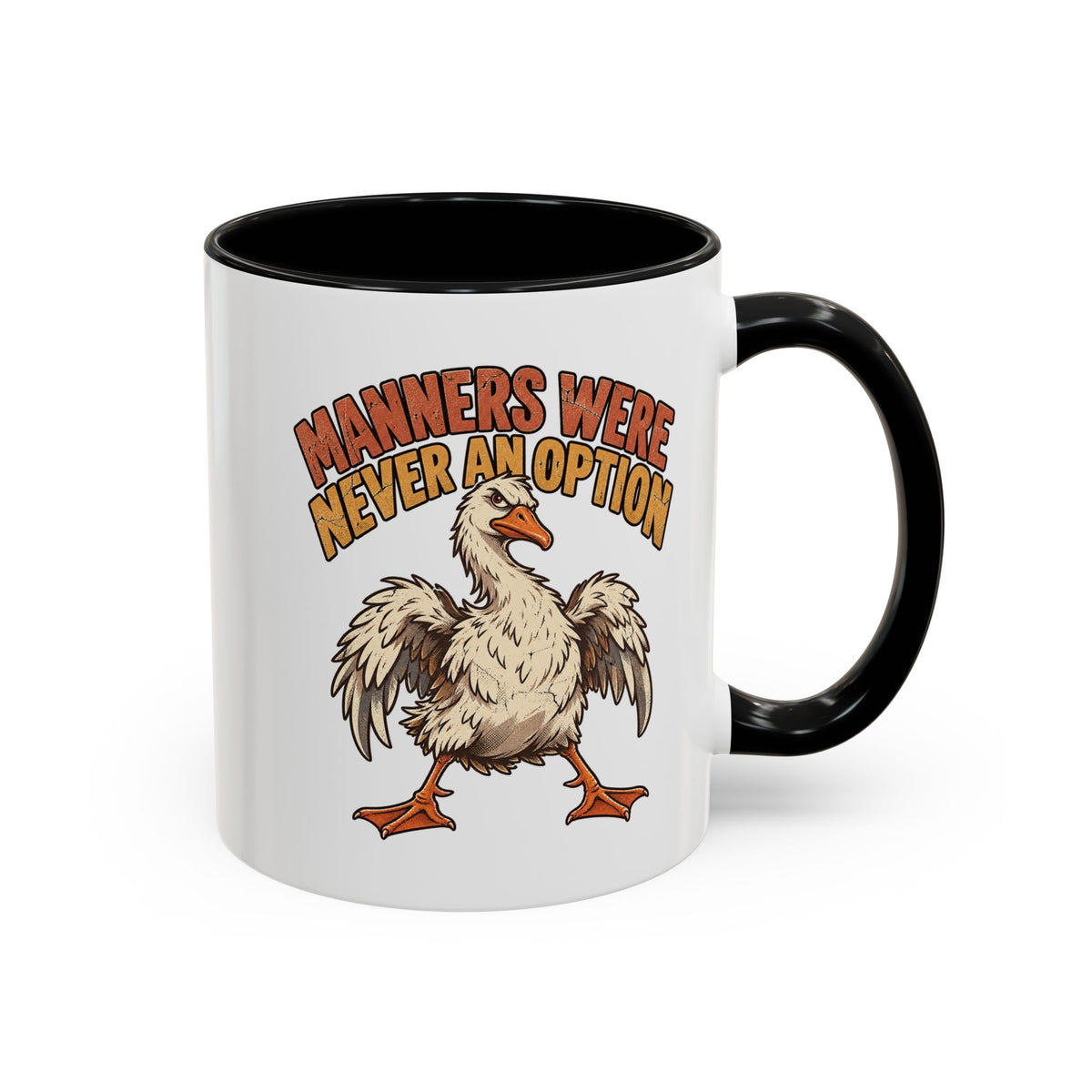 Coffee Mug — "Manners Were Never An Option" Funny Rude Chicken Accent Mug