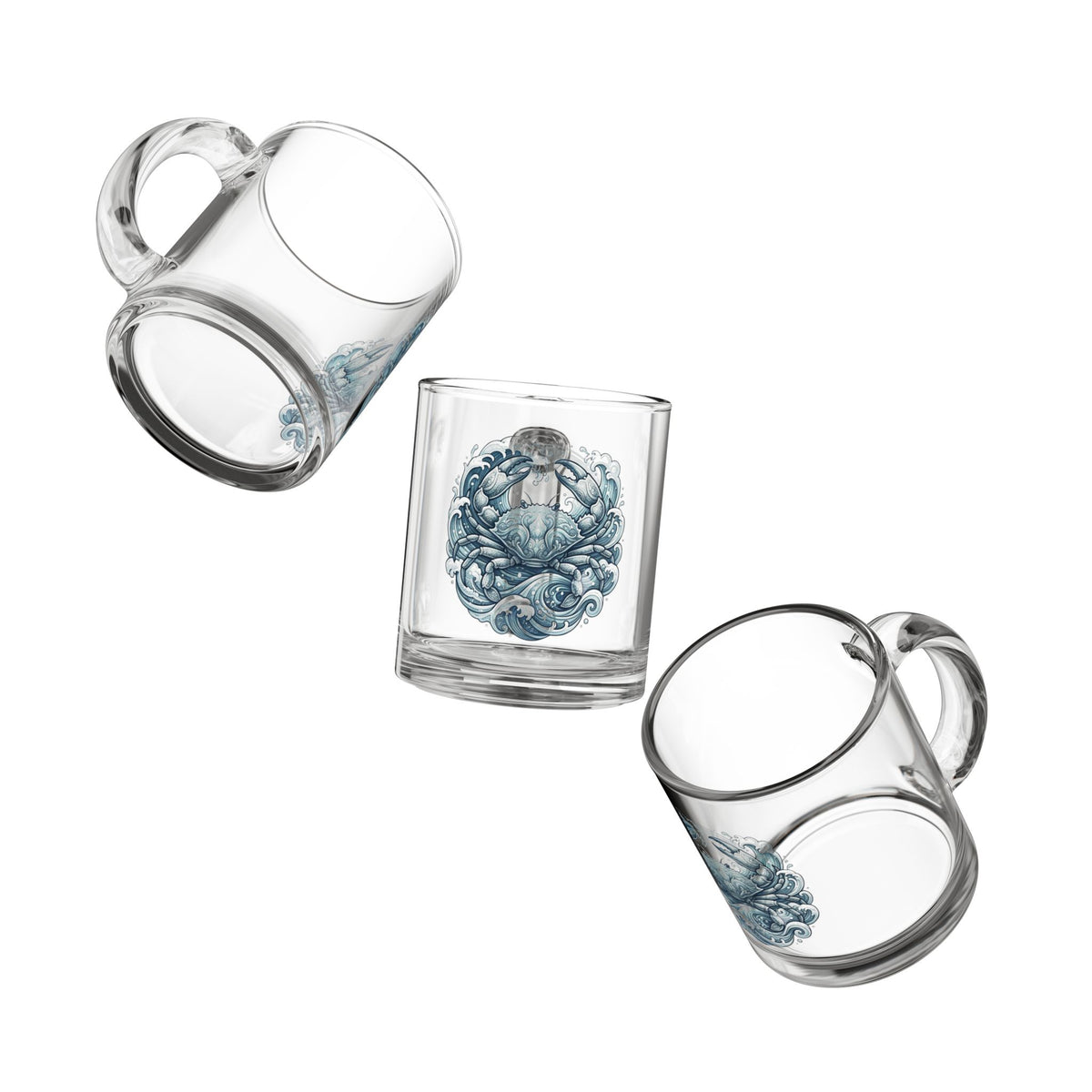 Cancer Glass Mug — Ocean Crab Illustration 10oz