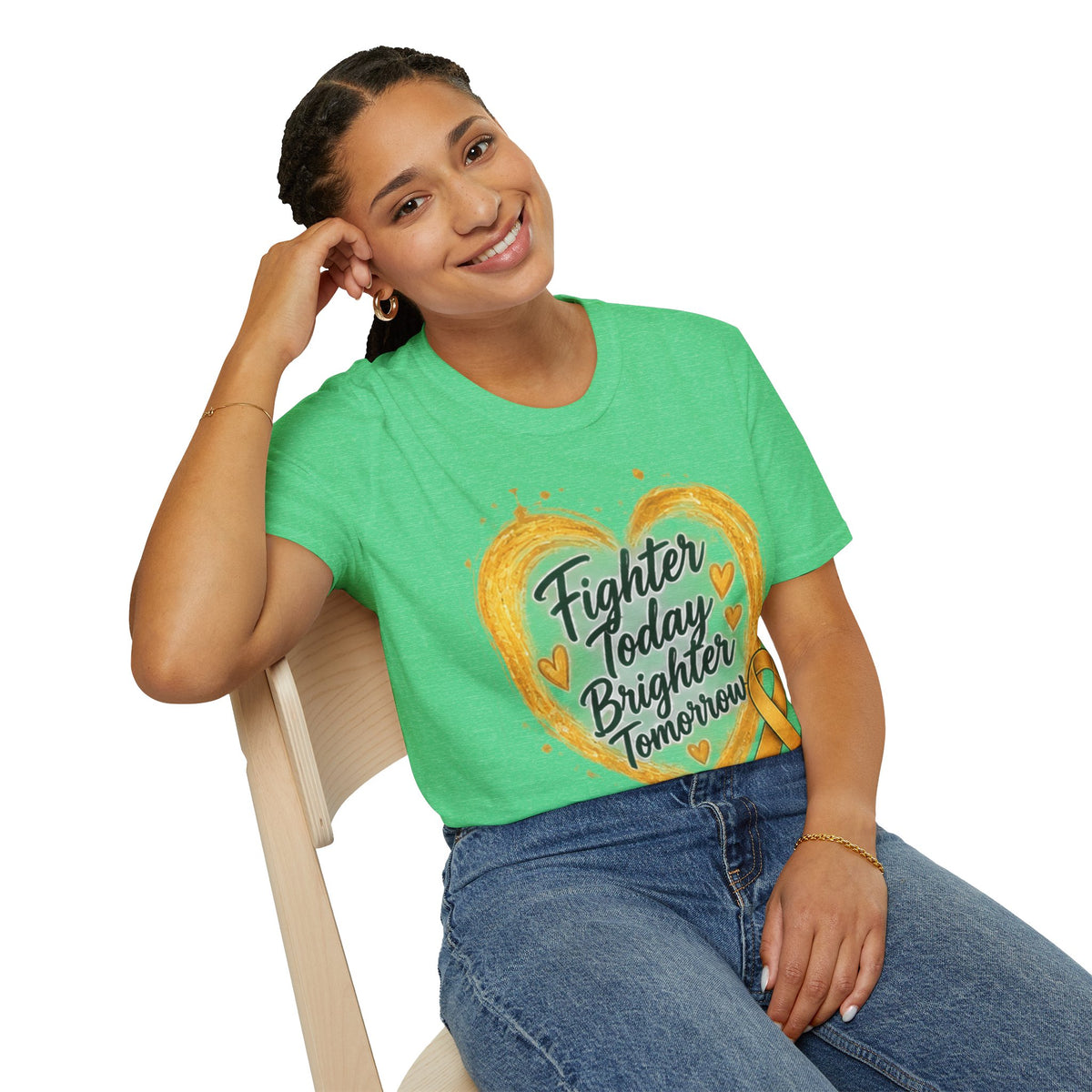 Childhood Cancer Awareness T-Shirt — "Fighter Today Brighter Tomorrow" Gold Ribbon