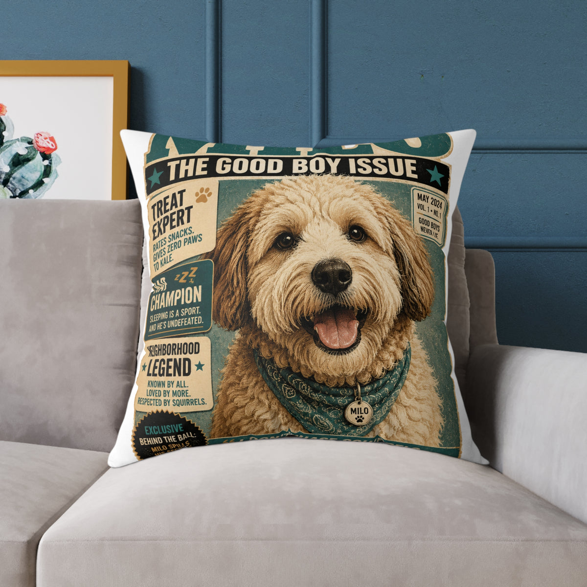 Milo Bailey Dog Dad Mom Square Pillow — 'The Good Boy Issue' Vintage Dog Cover