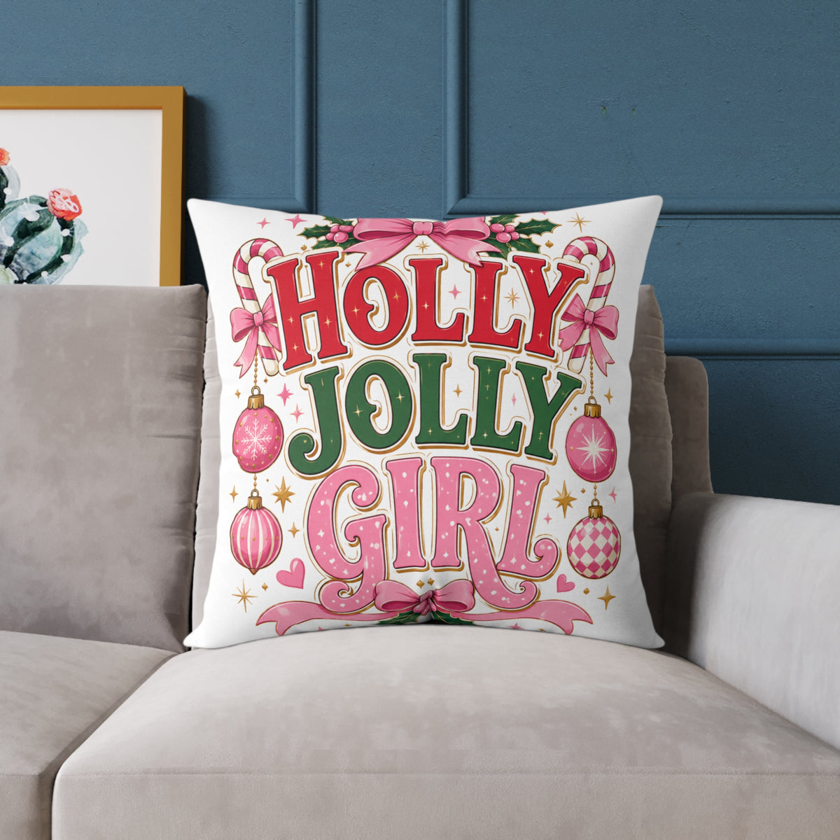 Christmas Holly Jolly Girl Holiday Pillow