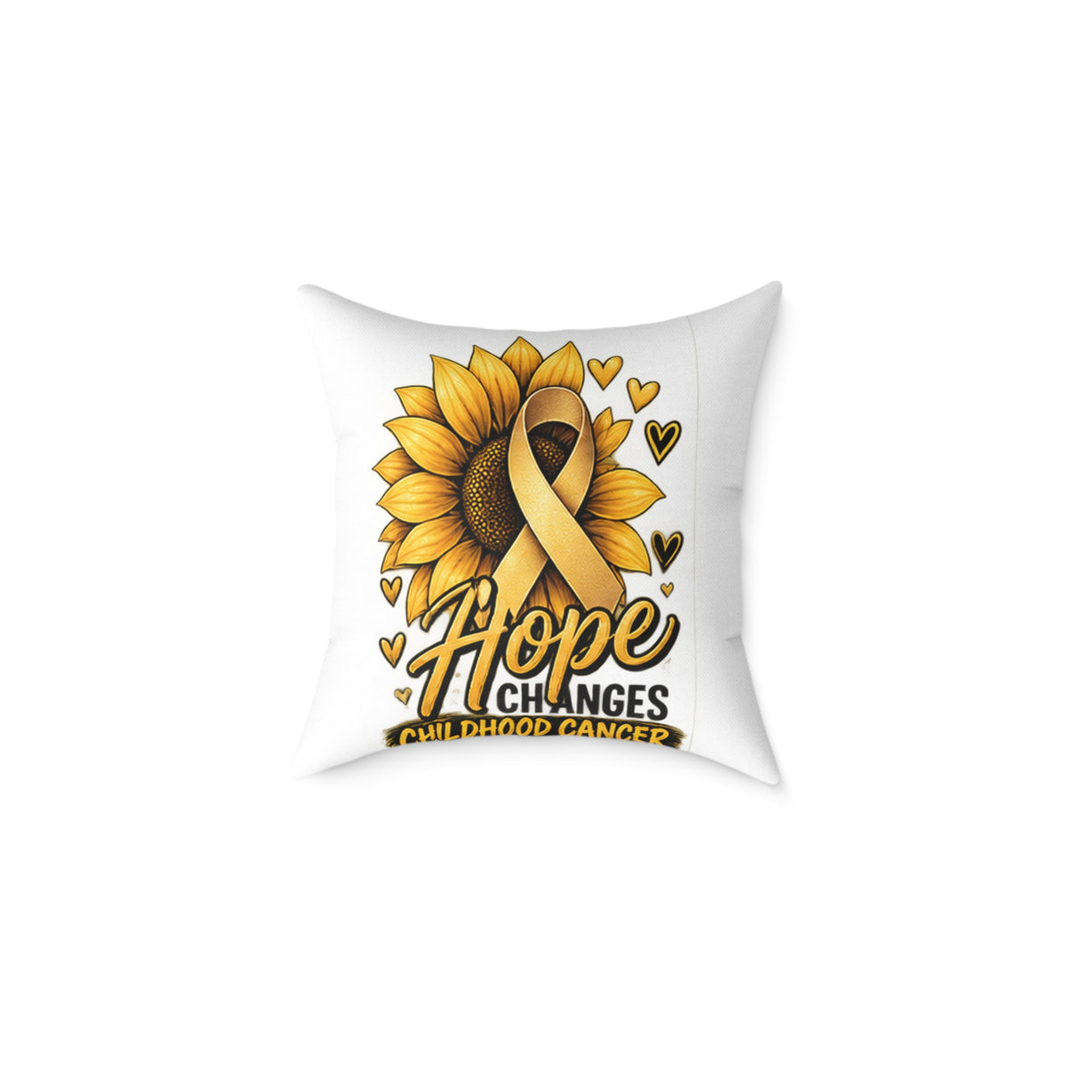 Childhood Cancer Awareness Pillow — 'Hope Changes' Sunflower Ribbon Square Throw Pillow