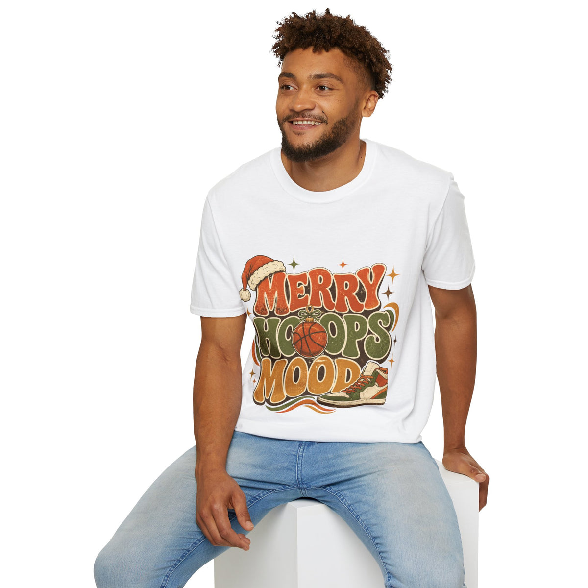 Merry Hoops Mood T-Shirt — Retro Holiday Basketball Christmas Tee