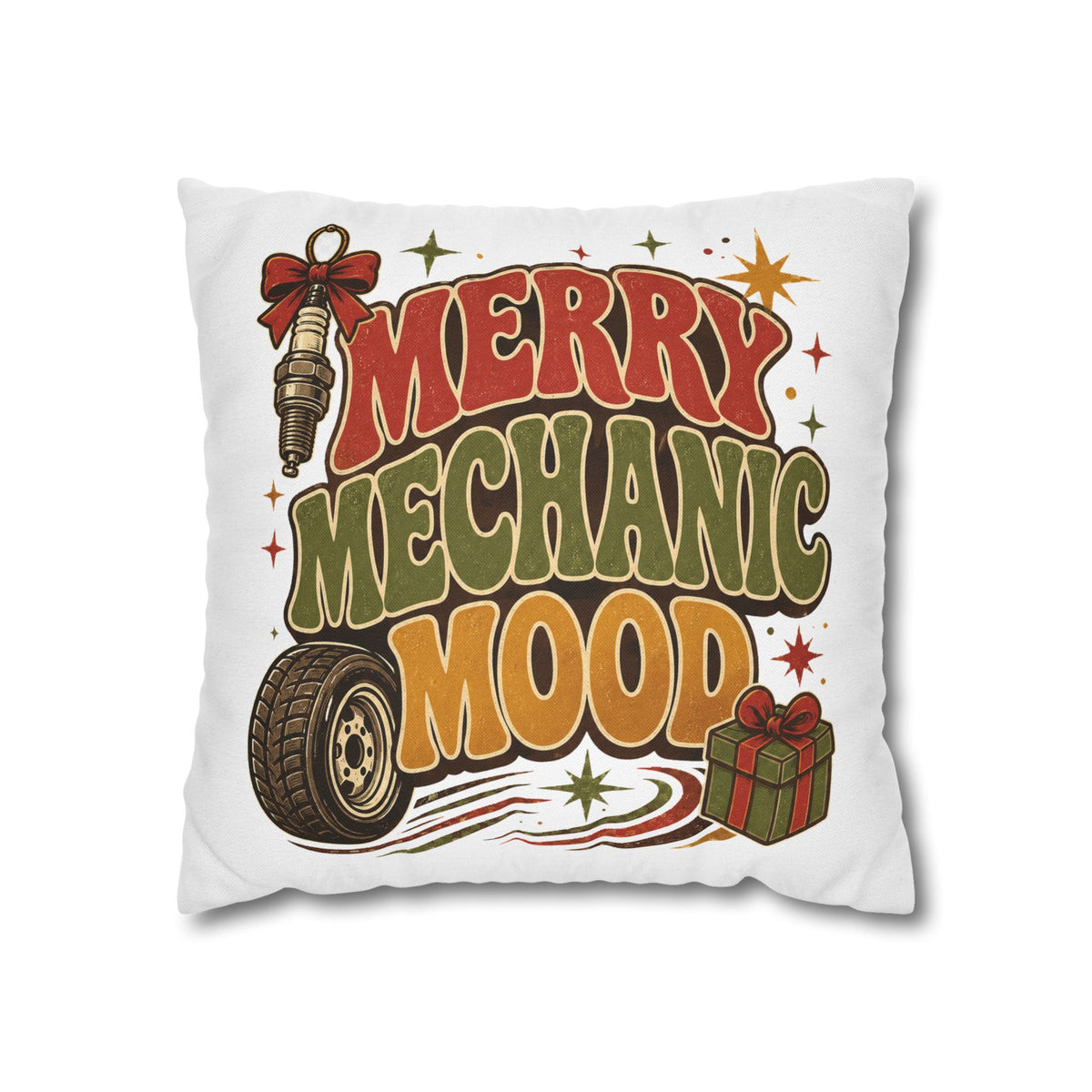 Merry Mechanic Mood Pillowcase Modern Day Christmas  — Festive Automotive Holiday Throw Pillowcase