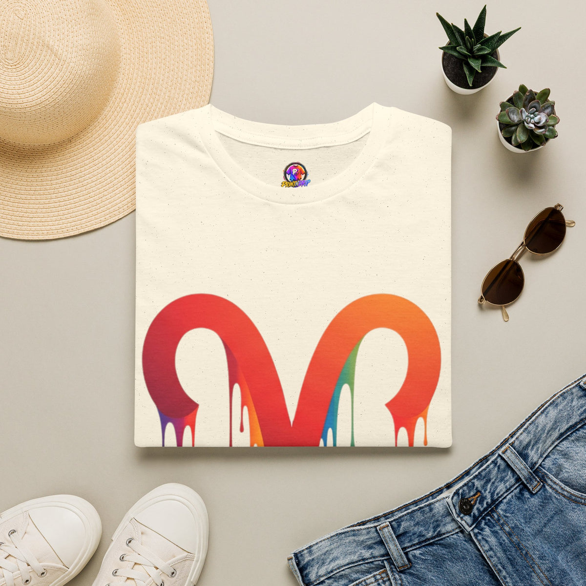 Aries Rainbow Drip T-Shirt — Colorful Dripping Zodiac Graphic Tee