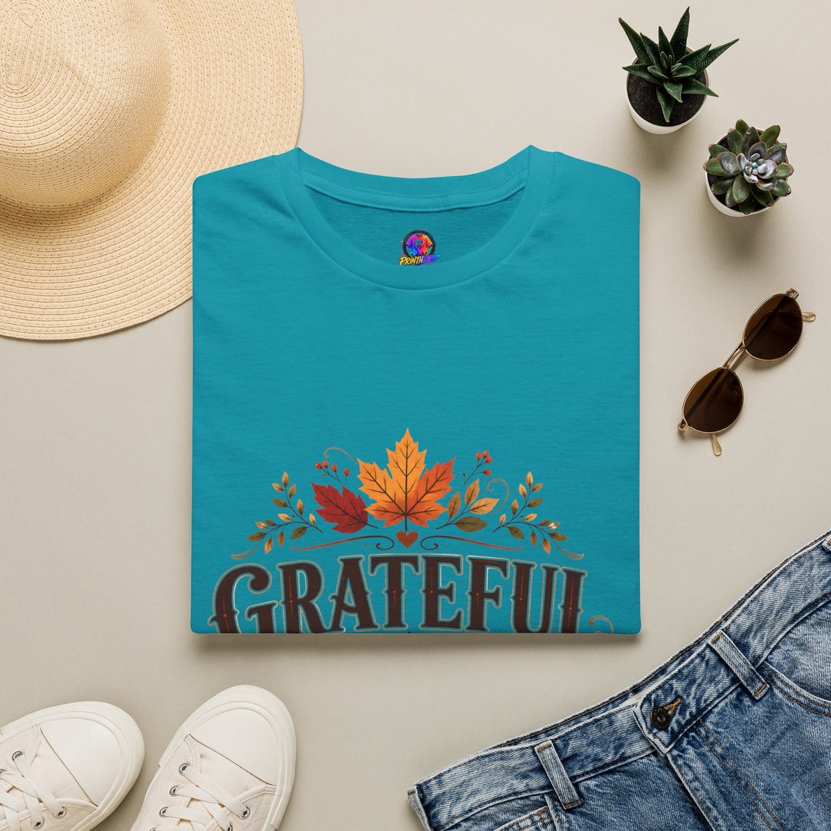 Thanksgiving T-Shirt Grateful Heart T-Shirt — Autumn Leaves Thanksgiving Tee