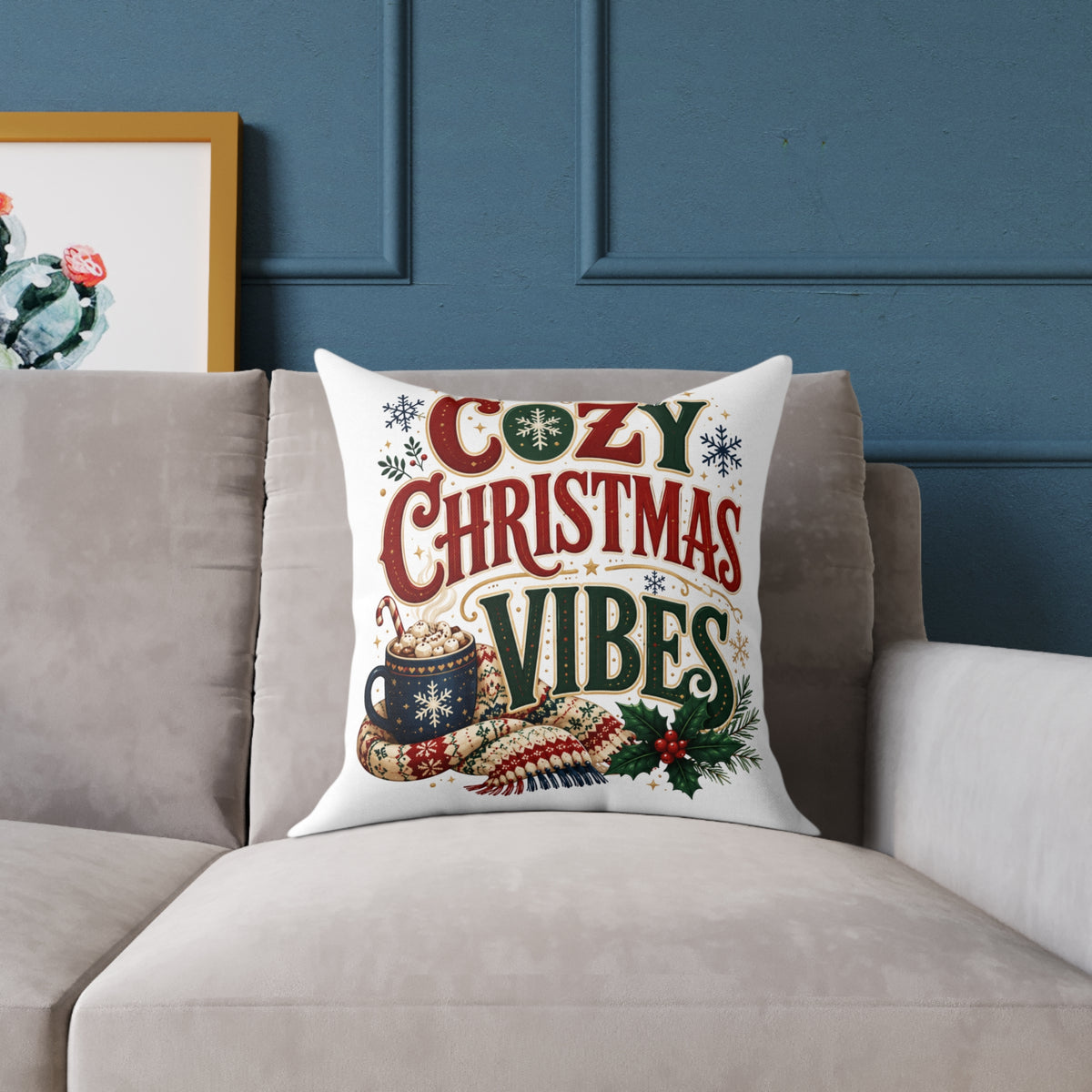 Cozy Christmas Vibes Pillow - Holiday Decorative Throw Cushion