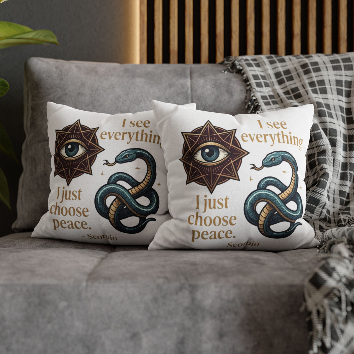Scorpio Decorative Pillowcase — "I See Everything. I Just Choose Peace." Snake & All-Seeing Eye Accent Pillow